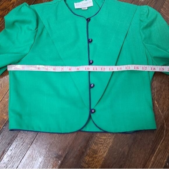 NWT Deadstock Vintage 80s Bright Green Cropped Puff Sleeve Blazer - Picture 12 of 16